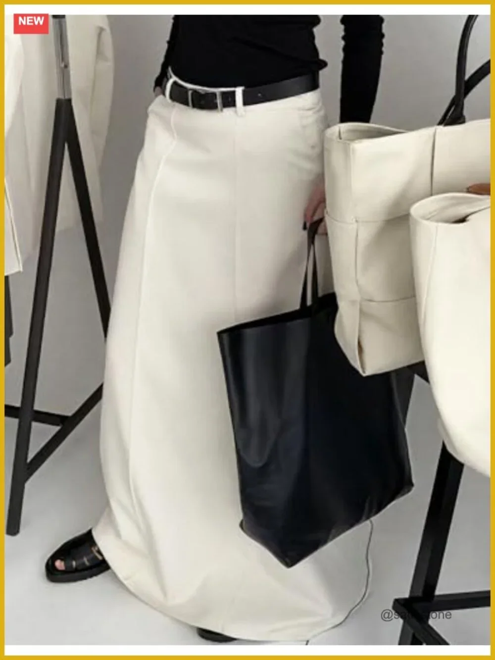 100% Polyester High Waist Maxi Skirt with Pockets H Line Floor Length